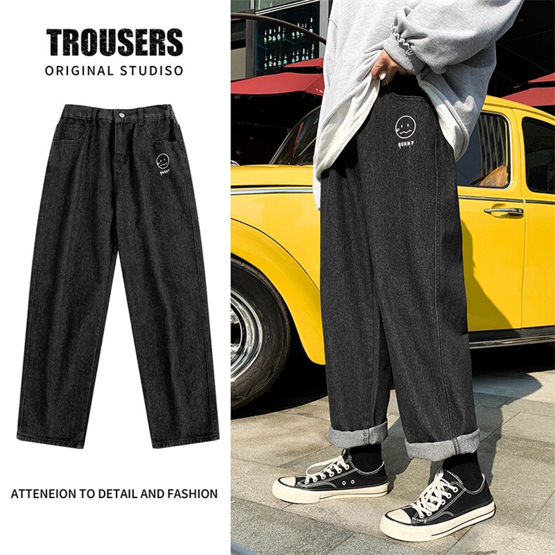 NK44072-P38直筒牛仔裤男士大码宽松九分裤男休闲长裤子男,男装休闲裤,电商A040