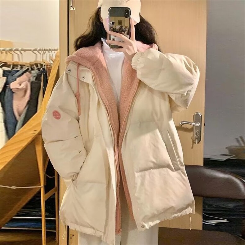 常规加厚假两件羊羔毛棉服女2024冬季学生新款宽松文艺拉链长袖,男装棉衣,星座506A