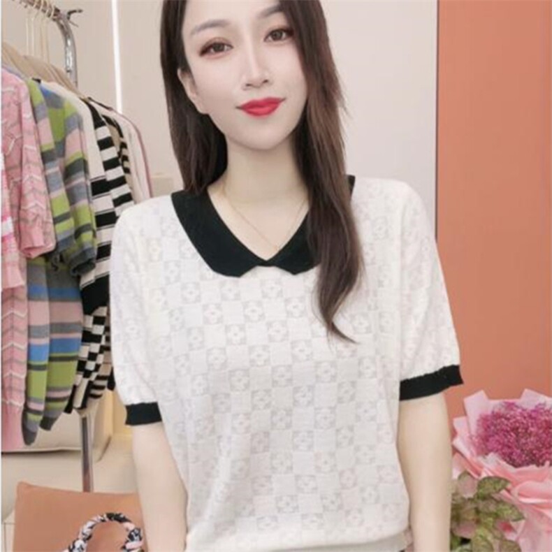 夏季简约休闲百搭舒适女士显瘦翻领短袖,女装T恤,斯美雅安迪绒