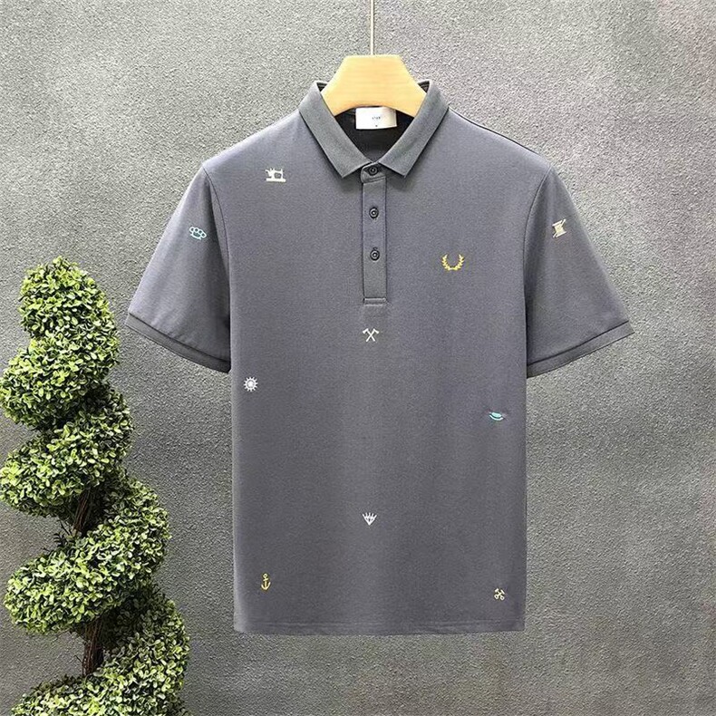 1506/QGP70160/P40新款高品质刺绣翻领Polo衫百搭休闲百搭有领t恤,男装T恤,星座1506