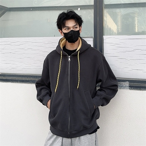 抖音得物二开美式高街重磅结构双层撞色连帽卫衣开衫外套W116图片