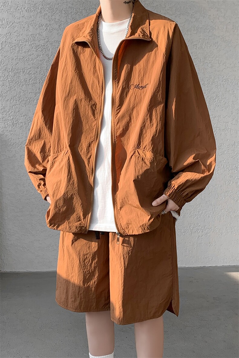 8XL-M特大码冰丝防晒服短裤套装男户外防晒衣运动外套潮TZ102P65,男装防晒衣,电商D206-1