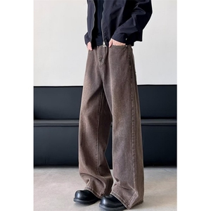 棕色牛仔裤男vintage美式街头小众宽松休闲垂感阔腿长裤 KB107图片