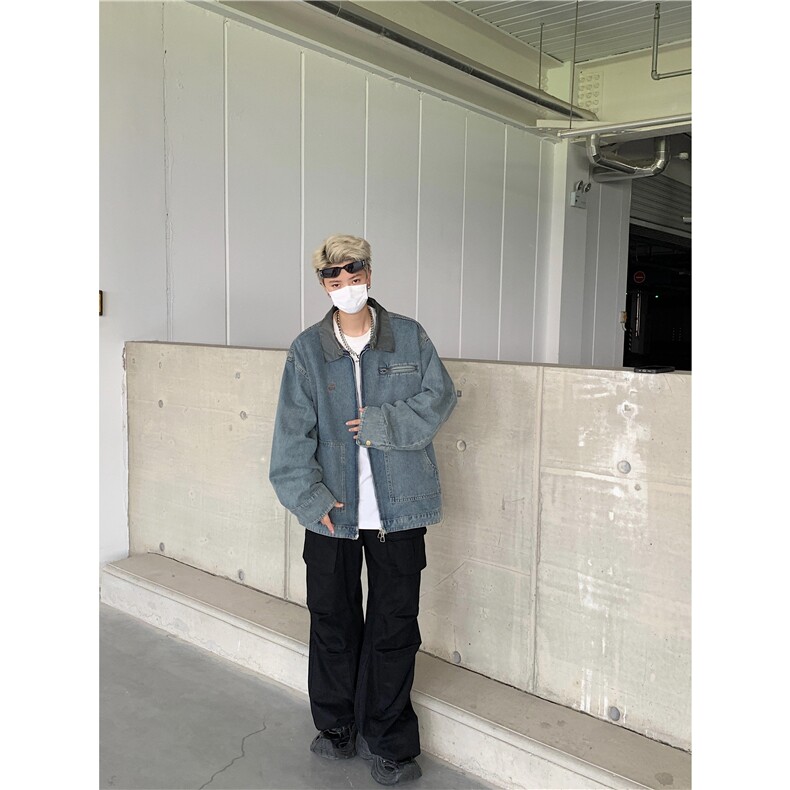 美式复古做旧小众设计感牛仔外套春秋新款美式长袖宽松男女装,男装工装外套,星座1210-1