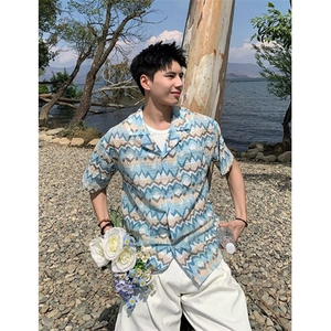 美式潮牌度假穿搭海岛衬衫短袖花衬衣宽松日系休闲上衣男 CJ52图片