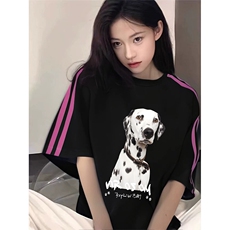 抖音得物品质二开240克宽松纯棉美式潮牌印花三条杠中性风短袖T恤，男装T恤，电商A486-1