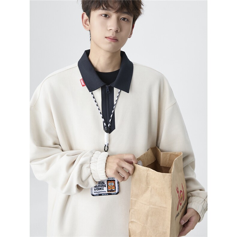 麂皮绒半拉链POLO衫男长袖潮牌拼接撞色套头上衣PL268-P55控88，男装Polo衫，星座403（原603-1）