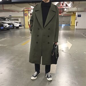 2020冬款呢大衣加长双排扣呢风衣男款拉风呢衣男外套冬装D501P135图片