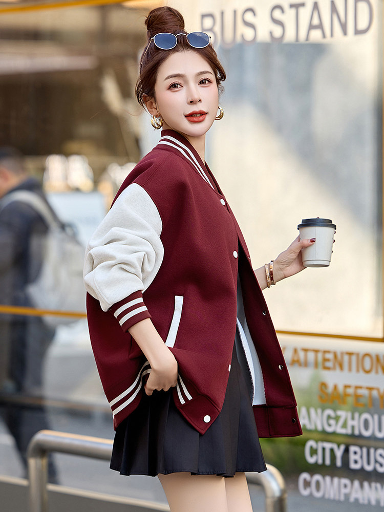 棒球服外套女2025春秋新款小个子超火休闲洋气减龄红色短款厚夹克,商品下架区,韩然一族