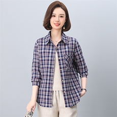 2025年春秋装新款潮小格子衬衫宽松显瘦韩版气质百搭衬衣女减龄，女装衬衫，独衣靓