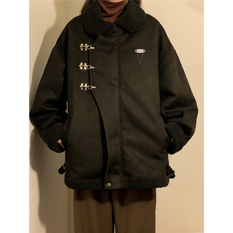 中性风翻领麂皮绒羊羔毛金属飞机扣设计棉衣男YG77108P135控178,男装棉衣,星座227-7