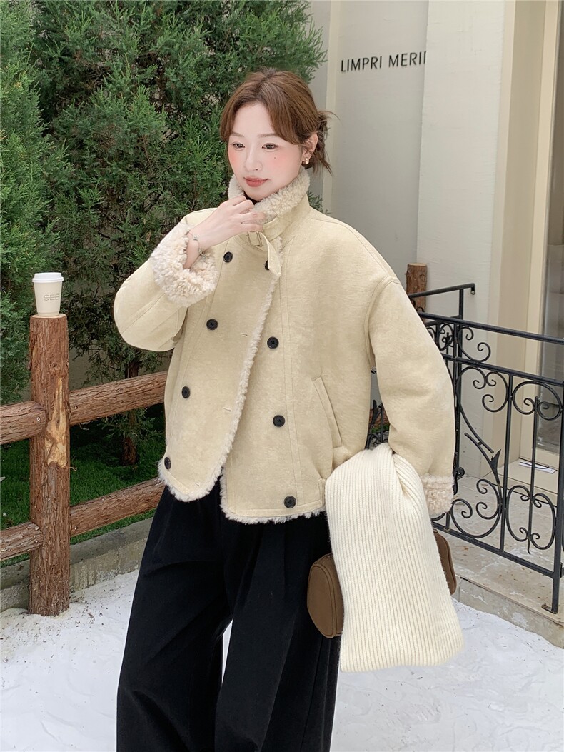 现货，210-3290-P195-288皮毛一体双排扣加厚,女装羊羔毛/颗粒绒,韩蜜菓