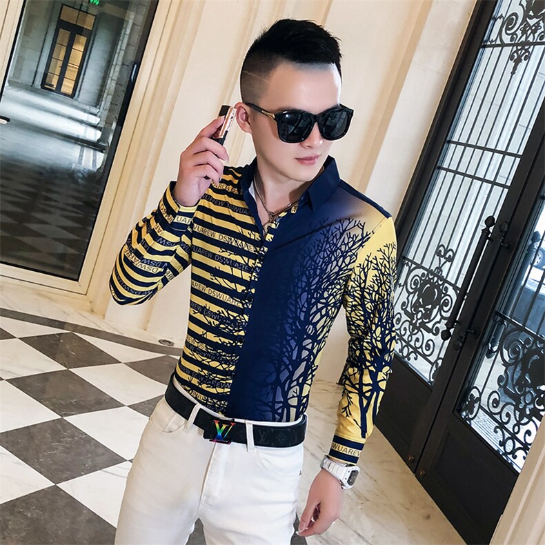 2021春秋衬衫社会男长袖上衣印花男装韩版修身四季潮流衬衣Q606-P55,男装衬衫,星座419（原A233）