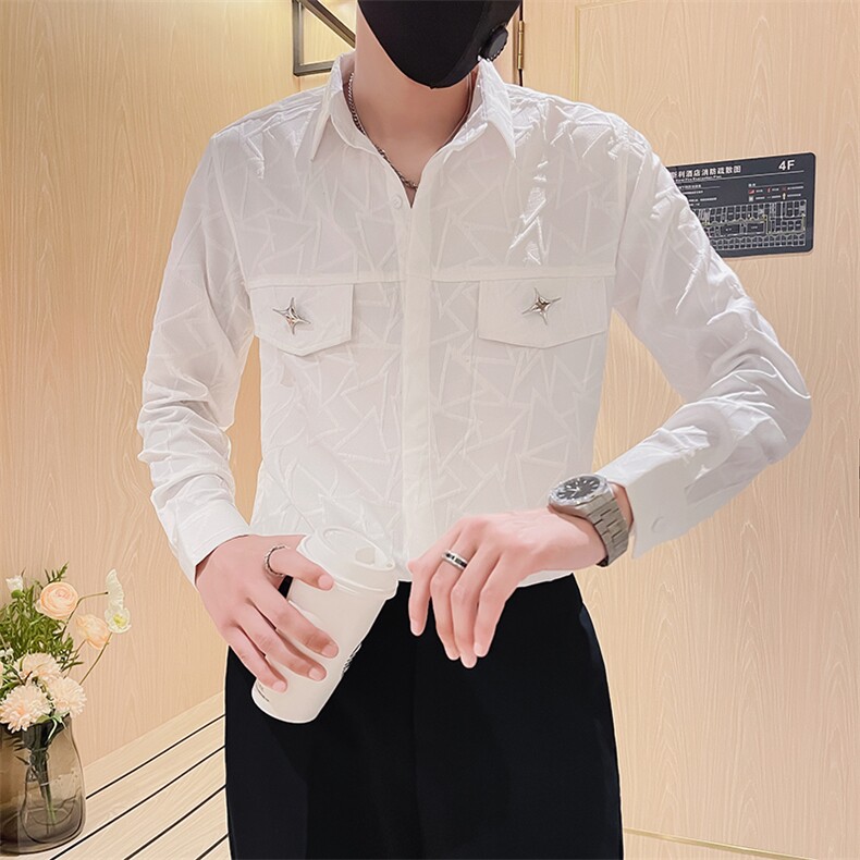 301A-1/H516/P58秋季男士纯色暗花长袖衬衫男痞帅口袋装饰衬衣,男装衬衫,星座301A-1
