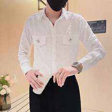 301A-1/H516/P58秋季男士纯色暗花长袖衬衫男痞帅口袋装饰衬衣，男装衬衫，星座301A-1