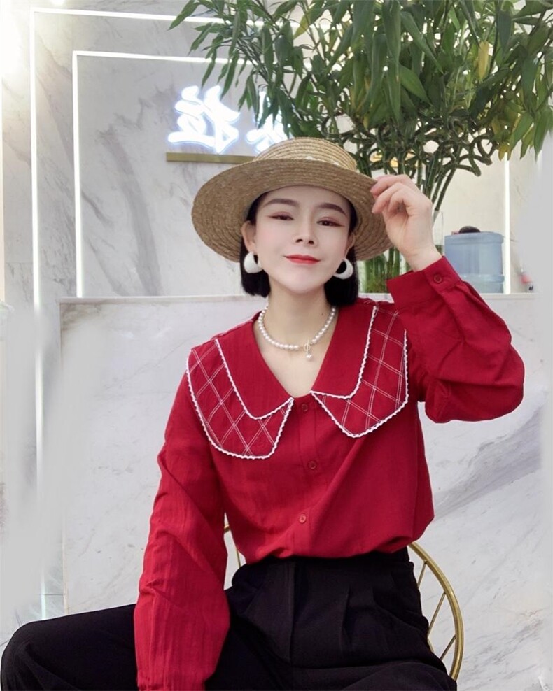 新款春款，海军风丝绵面料衬衣，领子是工艺设计，其它，瑟拉·女人缘