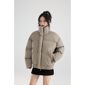现货5W件冬季三防重磅硬挺boxy短款羽绒立领PU皮棉衣外套加厚棉服