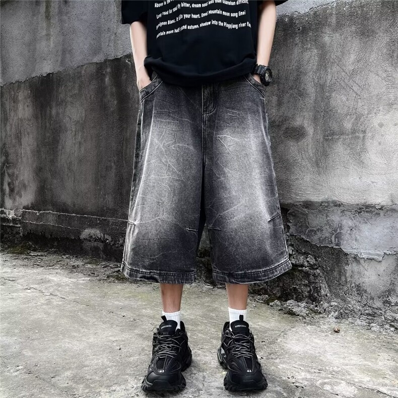 美式高街复古牛仔短裤男女潮牌ins宽松百搭七分裤夏季55088-p47,男装牛仔裤,星座1008