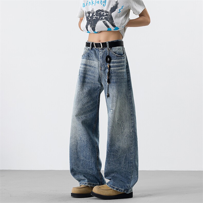 牛仔裤男女美式直筒微阔宽松休闲阔腿裤N09915-P55，男装牛仔裤，星座308B-2