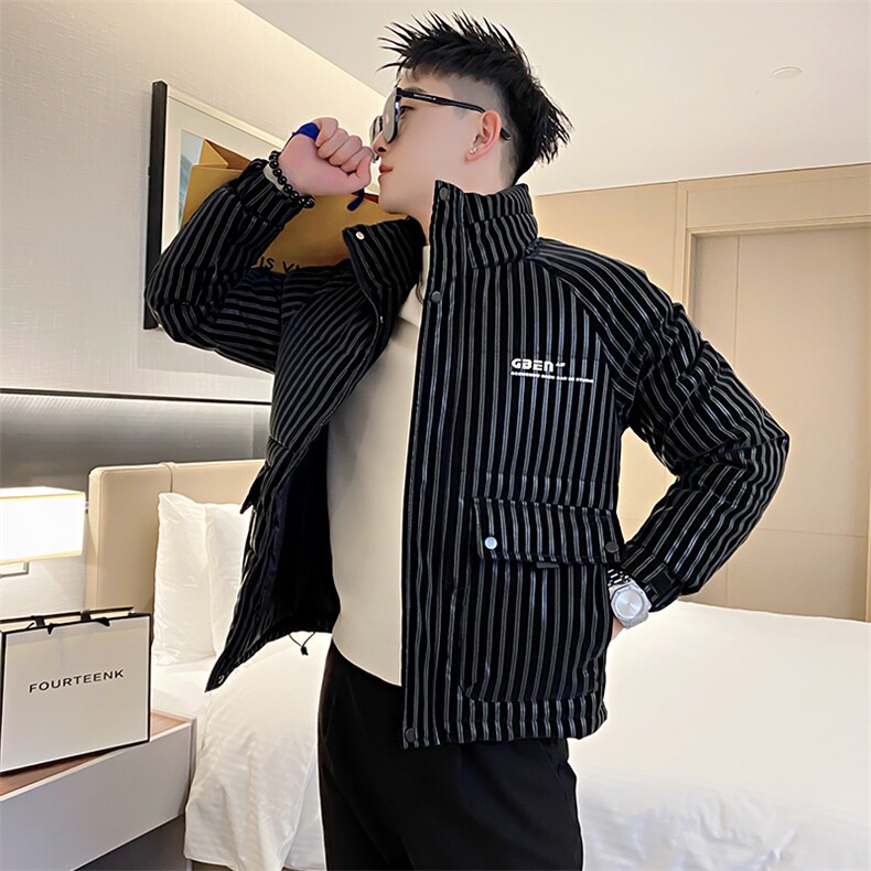 AY72/P158控208冬季社会小伙条纹潮牌痞帅百搭棉衣外套男黑首1,男装棉衣,星座305B-1