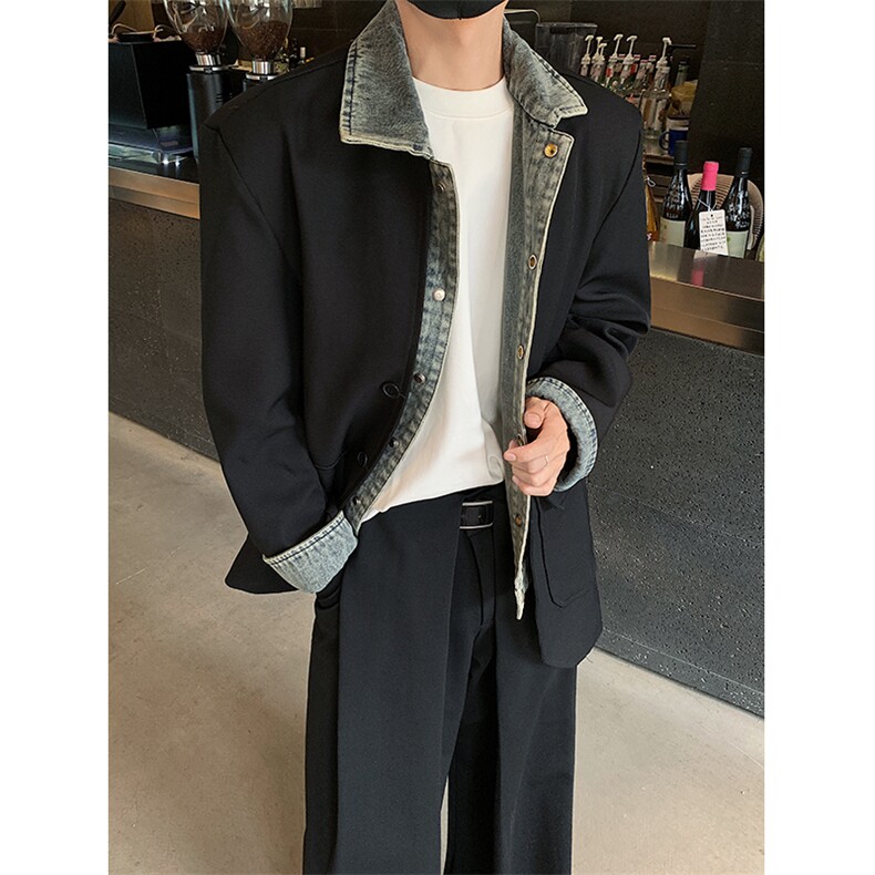 美式假两件西装外套男高级感拼接翻领休闲夹克B289-XZ8228-P135,男装夹克,电商B289-1