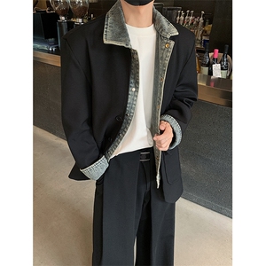 美式假两件西装外套男高级感拼接翻领休闲夹克B289-XZ8228-P135图片