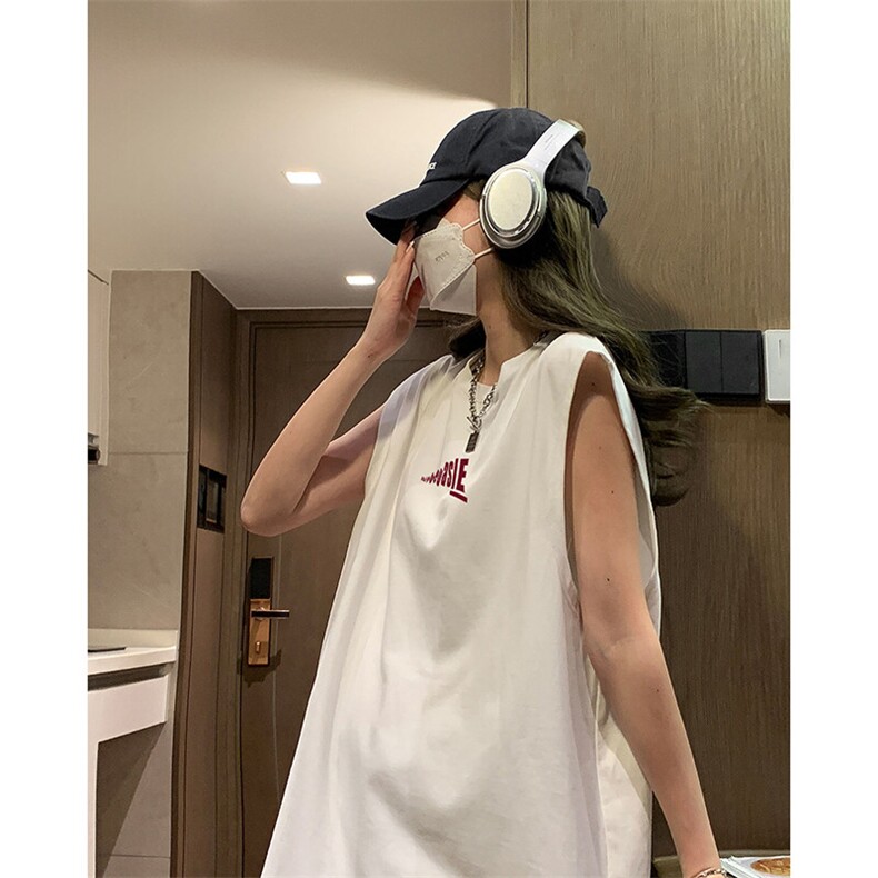 休闲简约印花设计短袖日系男女同款宽松无袖坎肩上衣HY790TP16,男装T恤,电商A102B