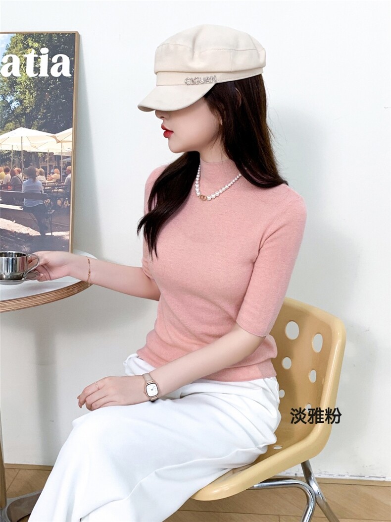 秋冬季羊毛休闲简约时尚百搭中袖半高领羊毛衫,女装羊毛衫,纳驰羊绒