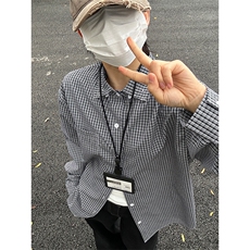 格子衬衫春夏美式格子衬衫港风情侣装休闲长袖衬衣CS276-P35，男装衬衫，星座301C-5