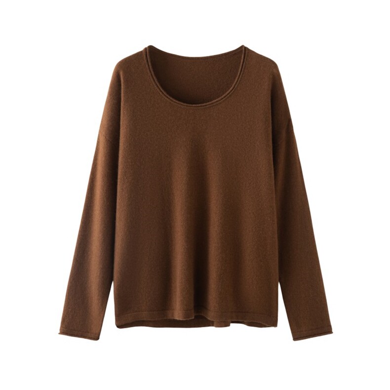 2025年秋季时尚百搭通勤简约休闲U领卷边，女装羊绒衫，圣暖羊绒