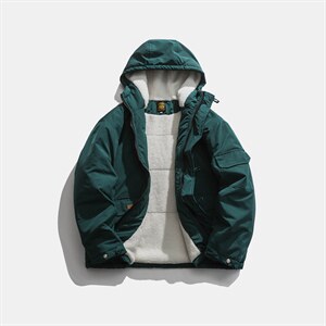 ZM059-P140 连帽工装多口袋羊羔毛夹棉棉衣加厚棉服潮牌外套男图片