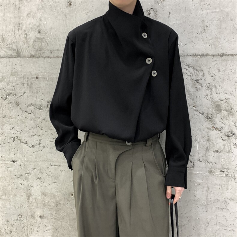 春秋暗黑风新中式山本耀司不规则立领衬衫男大码复古高级感衬衣,男装衬衫,星座909