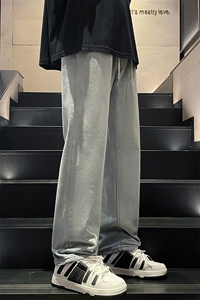 新款直筒男女宽松阔腿休闲裤美式高街水洗牛仔裤B381-1/771P48图片