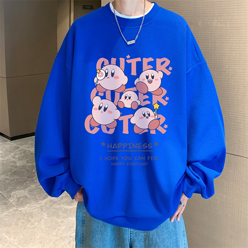 华夫格卫衣圆领卫衣男大码长袖t恤男外套HW76310-P30加绒款-P40,男装卫衣,电商A040