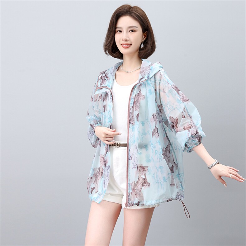 2026春夏季新款宽松大码时尚印花防晒衣女式中长款外套A696，女装防晒衣，板酷