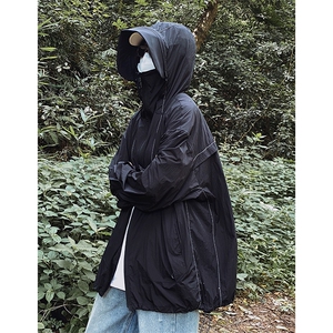 港风大码复古山系户外薄款男女连帽防晒服 XZ213-JKFS01-P55控78图片