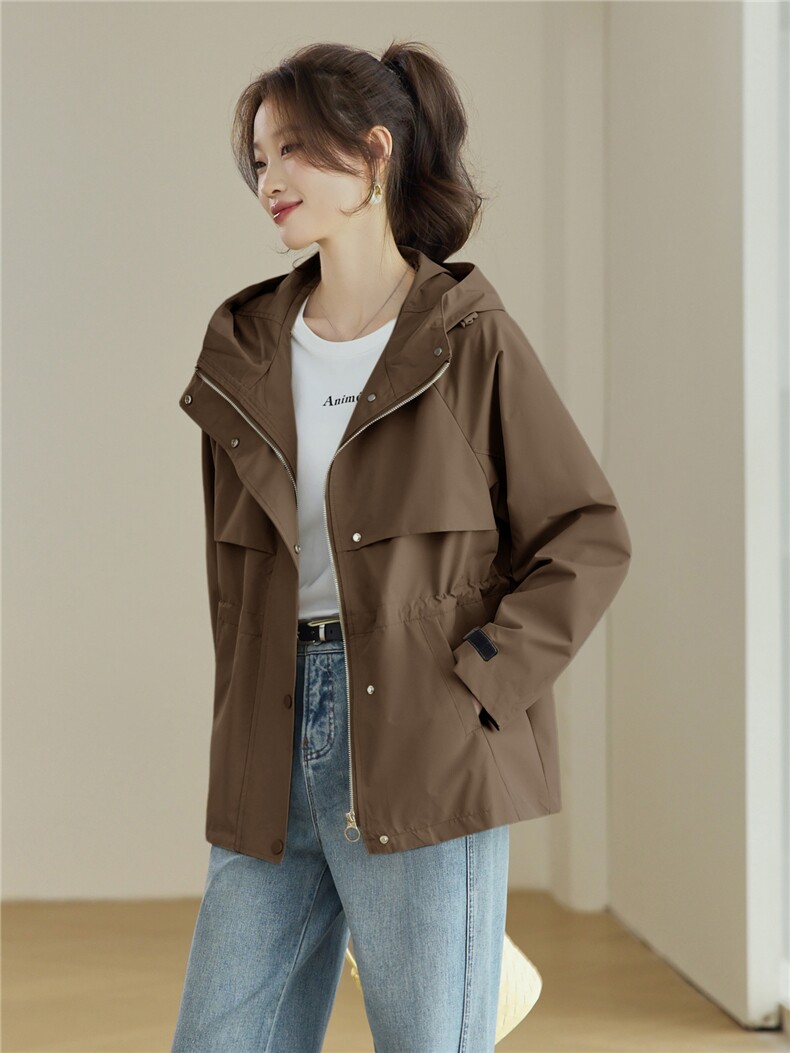 2026年春季连帽休闲宽松显瘦时尚短款风衣，女装风衣，文熹诺