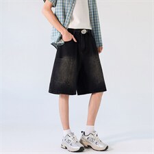 新款美式工装牛仔裤夏季宽松中裤水洗休闲中裤XZ201-K509P45，男装牛仔裤，星座201