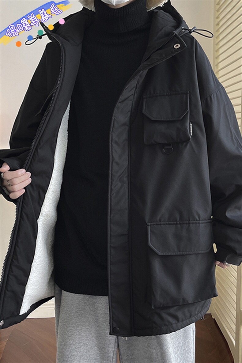 2025冬季新款港风罗莱大码多口袋羊羔毛棉衣M-5XHM22545-P110,男装棉衣,电商A022