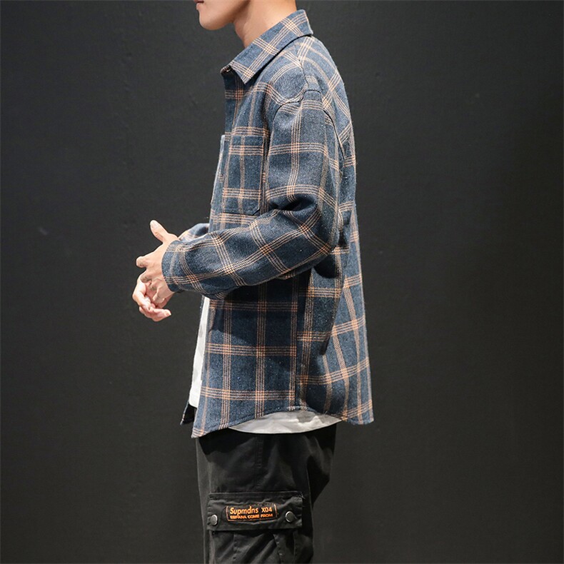 2020日系秋季马切达新大码男格子纽扣宽松翻领衬衫C508-P40,男装衬衫,电商A001