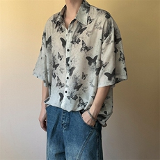 夏季现货印花短袖衬衣男潮牌冰丝花衬衫A351-AC25603-p48控89，男装T恤，电商A351