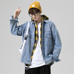 2021秋季新日系大码男镭射炫彩翅膀反光印花牛仔夹克外套NJ123P75图片