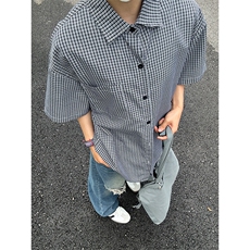 格子衬衫春夏美式短袖衬衫港风情侣装休闲衬衣CS286-P30，男装T恤，星座301C-5