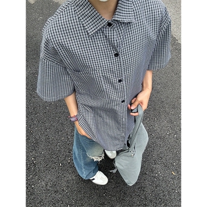 格子衬衫春夏美式短袖衬衫港风情侣装休闲衬衣 CS286-P30图片