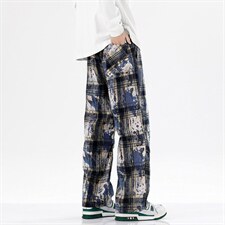 2026港风小香风扎染抽绳休闲裤膝盖褶皱大码M-5XL工装裤77937P45，男装工装外套，星座227-7