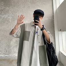 港风ins夏季潮流男士帅气短袖衬衫外套韩版慵懒风衬衣潮cs115-p35，男装衬衫，星座1008
