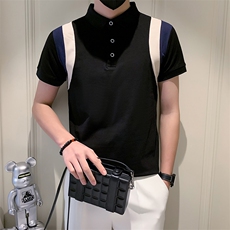 社会小伙夏季男休闲短袖POLO衫撞色修身翻领T恤A319-P55控78，男装T恤，星座210-3