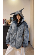 A2260P88-夹棉兔毛毛绒绒情侣外套男女秋冬新款扎染连帽棉衣，男装棉衣，电商B241