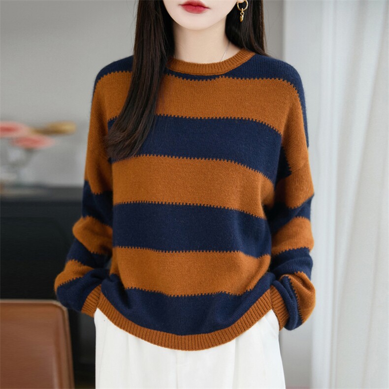 2025年秋季时尚百搭通勤简约休闲款条纹时尚，女装针织衫/毛衣，源达羊绒