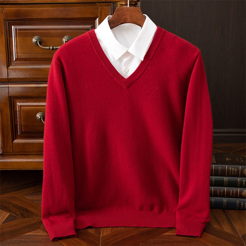 时尚男士V领羊毛衫羊毛轻奢保暖高品质商务休闲毛衣男装，男装羊毛衫，牧绒家园高端店